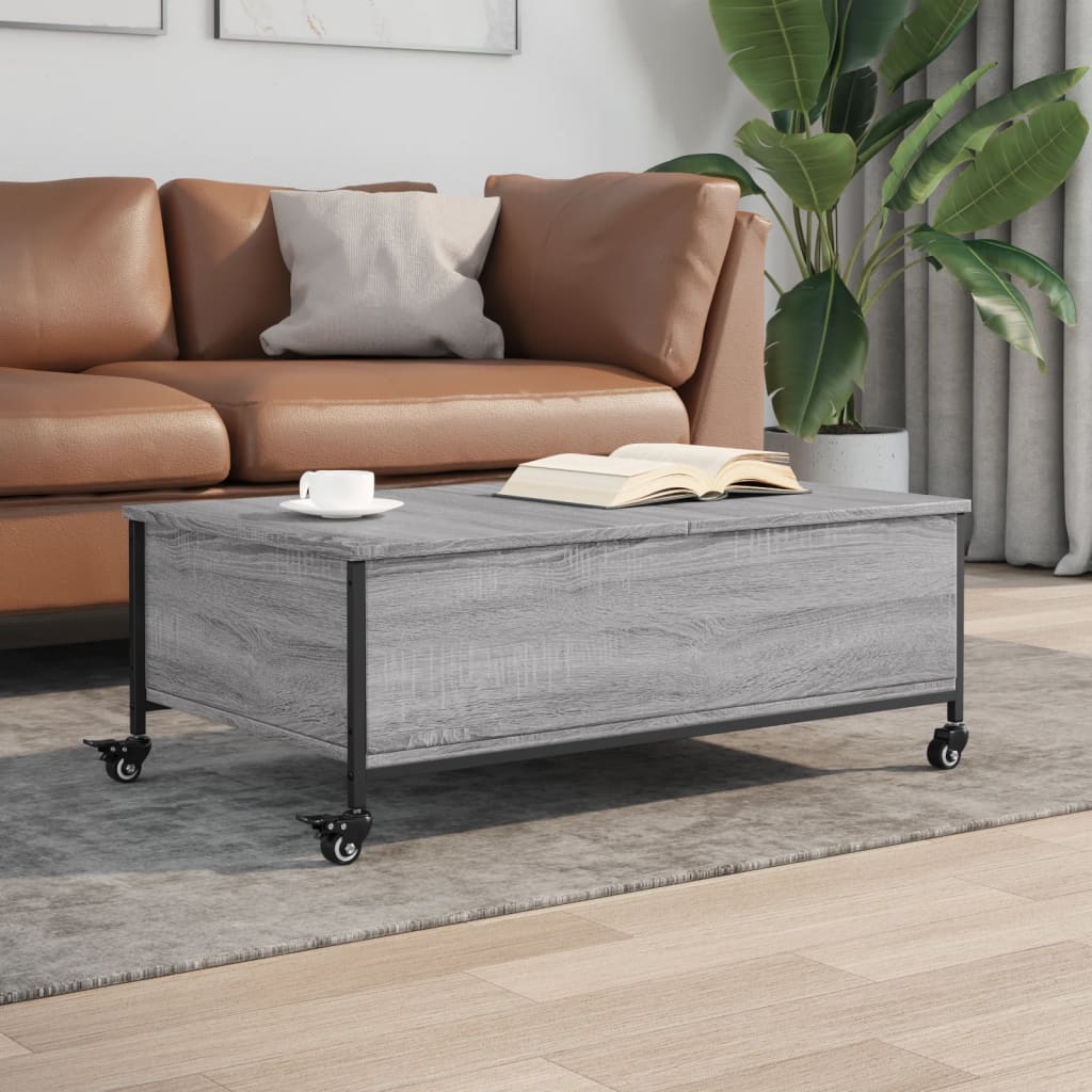 vidaXL Sohvapöytä pyörillä harmaa Sonoma 91x55x34 cm tekninen puu