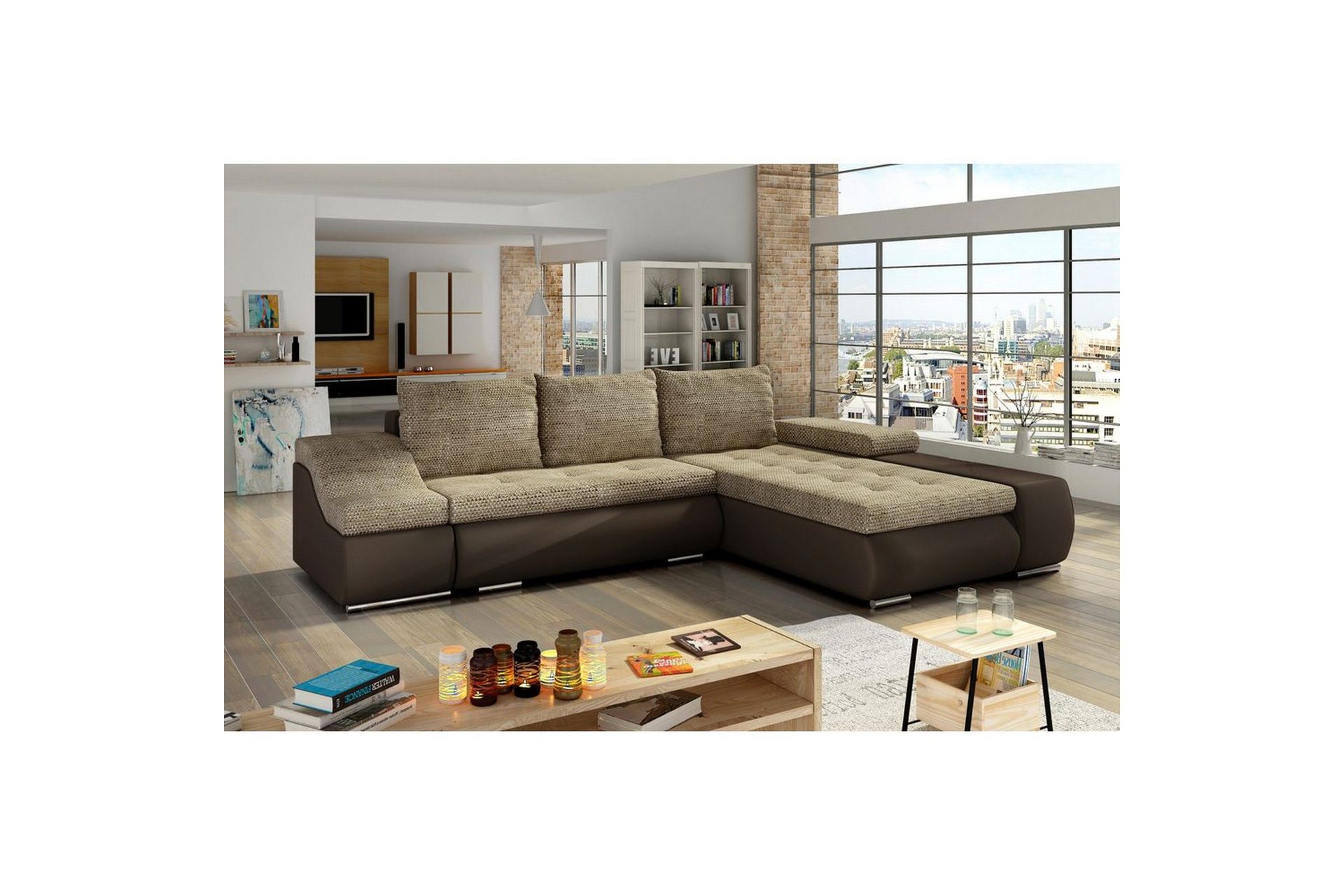 Kulmasohva Eltap Ontario Beige, Tummanruskea, Oikea